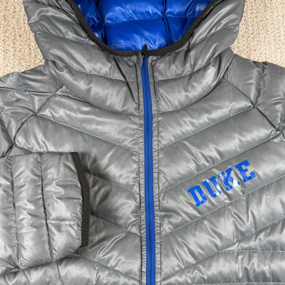 Nike Tech Mens Large Duke Blue Devils Gray Down Fill Hooded Puffer Jacket